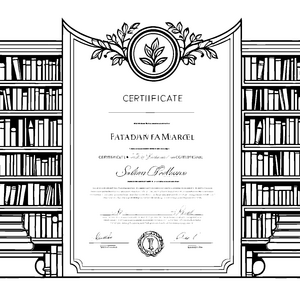 Edle Urkunde zwischen Bücherregalen Malvorlage für kreative Bibliotheksfreunde