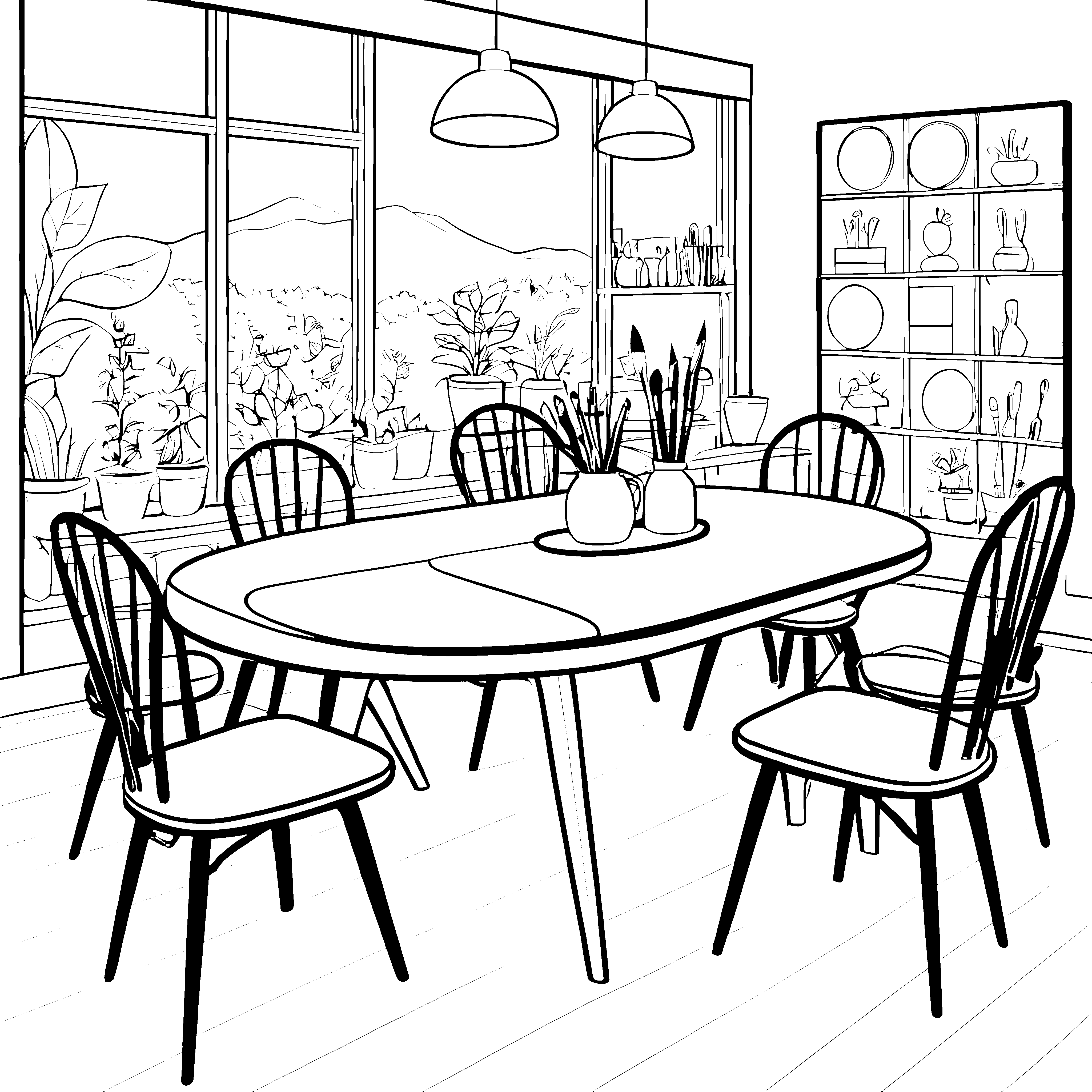 Heller ovaler Tisch mit Blumenvase Bastelmotiv für kreative Esszimmerfreunde