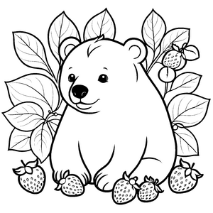 Lieblinghafter Kawaii-Eisbär mit Beeren-Bastelmotiv für malfreudige Waldtiere