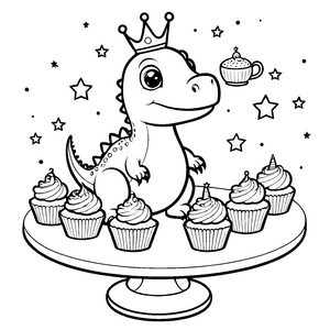 Prunkvoller Kawaii-Dinosaurier mit Krone Malbild für mutige Festfeiern