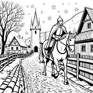 Stiller Sankt Martin auf Pferd Malbild für neugierige Sternengucker