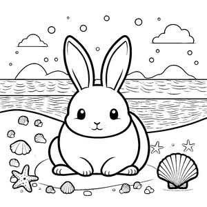 Traumiges Kawaii-Kaninchen am Strand Bastelmotiv für malfreudige Meeresforscher
