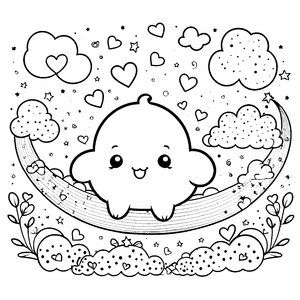 Freundliche Kawaii-Wolke auf Mondsichel Ausmalvorlage für kleine Träumer