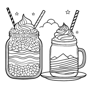 süße Milchshakes mit Sahnehaube Ausmalbild für neugierige Naschbegeisterte