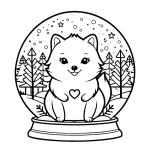Liebes Fuchsbaby in der Schneekugel Bastelvorlage für junge Winterfreunde
