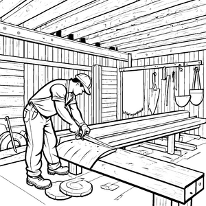 Eifrig arbeitender Gerber mit Holzstamm Bastelmotiv für kleine Handwerker