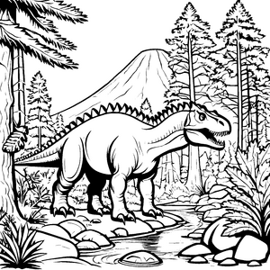 Stolzer Pachycephalosaurus am Bach Ausmalbild für kleine Naturfreunde