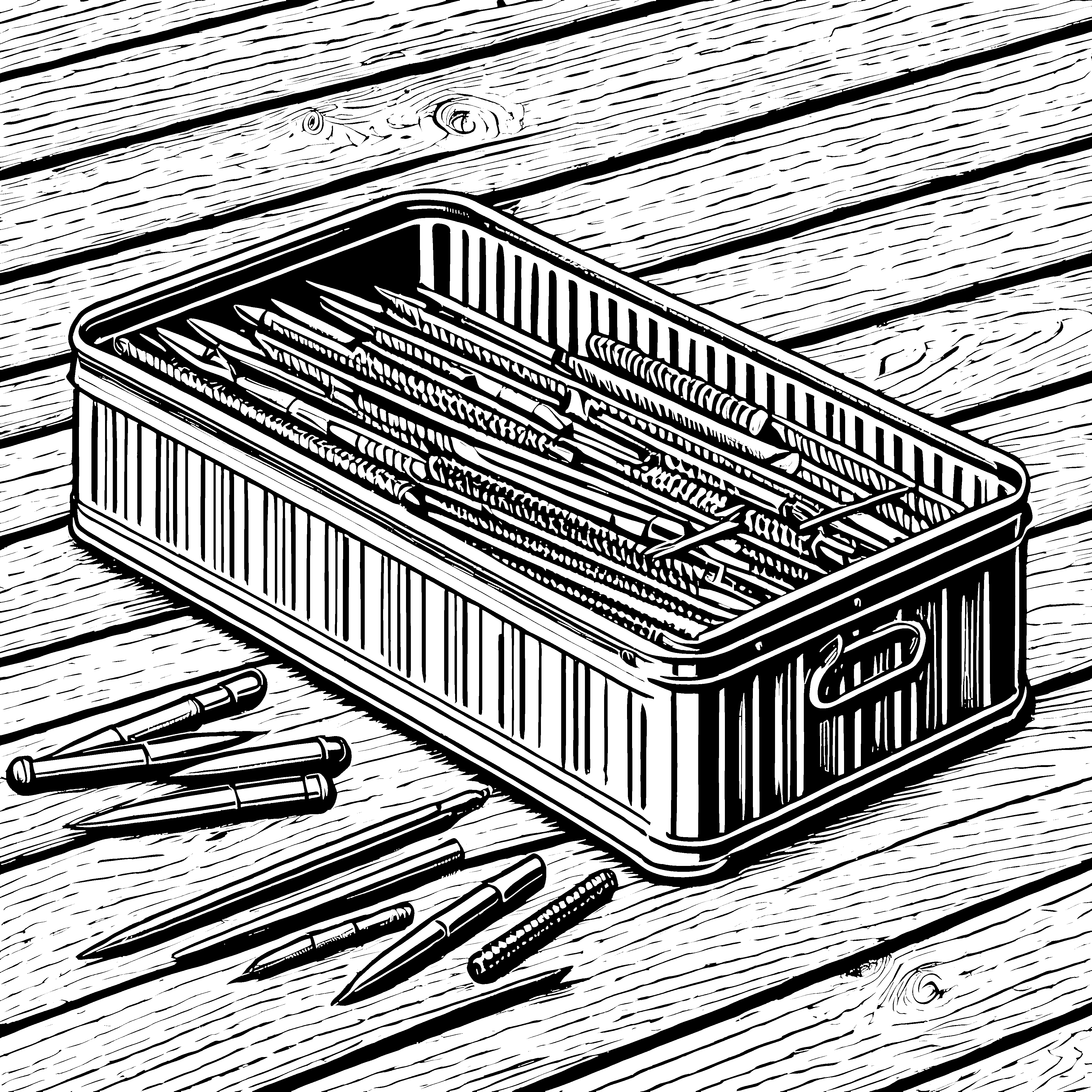 Rustikale Nägel in der Metallbox Ausmalbild für kleine Werkstattfreunde