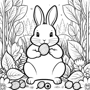 Niedliches Kawaii-Kaninchen mit Nuss Malbild für neugierige Waldfreunde