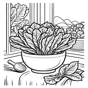Frischer Römersalat in der Schüssel Ausmalbild für kleine Köchinnen