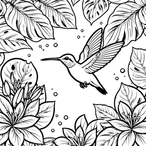 Prachtvoller Kolibri inmitten tropischer Blüten Bastelvorlage für fröhliche Dschungelfreunde