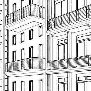Moderne Fassade mit Balkongeländern Bastelmotiv für verträumte Wohnungsfreunde
