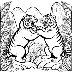 Verspielte Säbelzahntigerbabys in Gebirgslandschaft Ausmalvorlage für kreative Köpfe