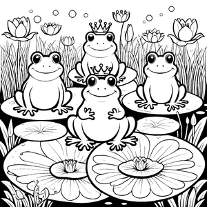 Majestätische Kawaii-Frösche auf Seerosen Bastelvorlage für mutige Wasserbewohner