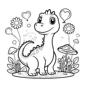Bezauberter Kawaii-Dinosaurier mit Pilzen Bastelvorlage für kreative Waldtiere