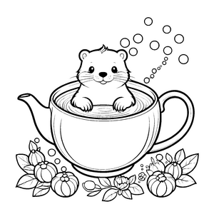 Ruhiger Otter in Teetasse Bastelmotiv für junge Teegäste