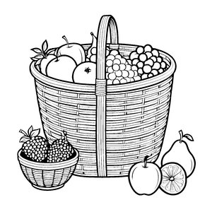 Fülliger Obstkorb mit Beeren Ausmalvorlage für kleine Früchtefreunde