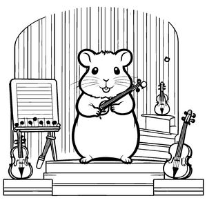 Talentierter Hamster mit Violine Bastelvorlage für malfreudige Musikliebhaber