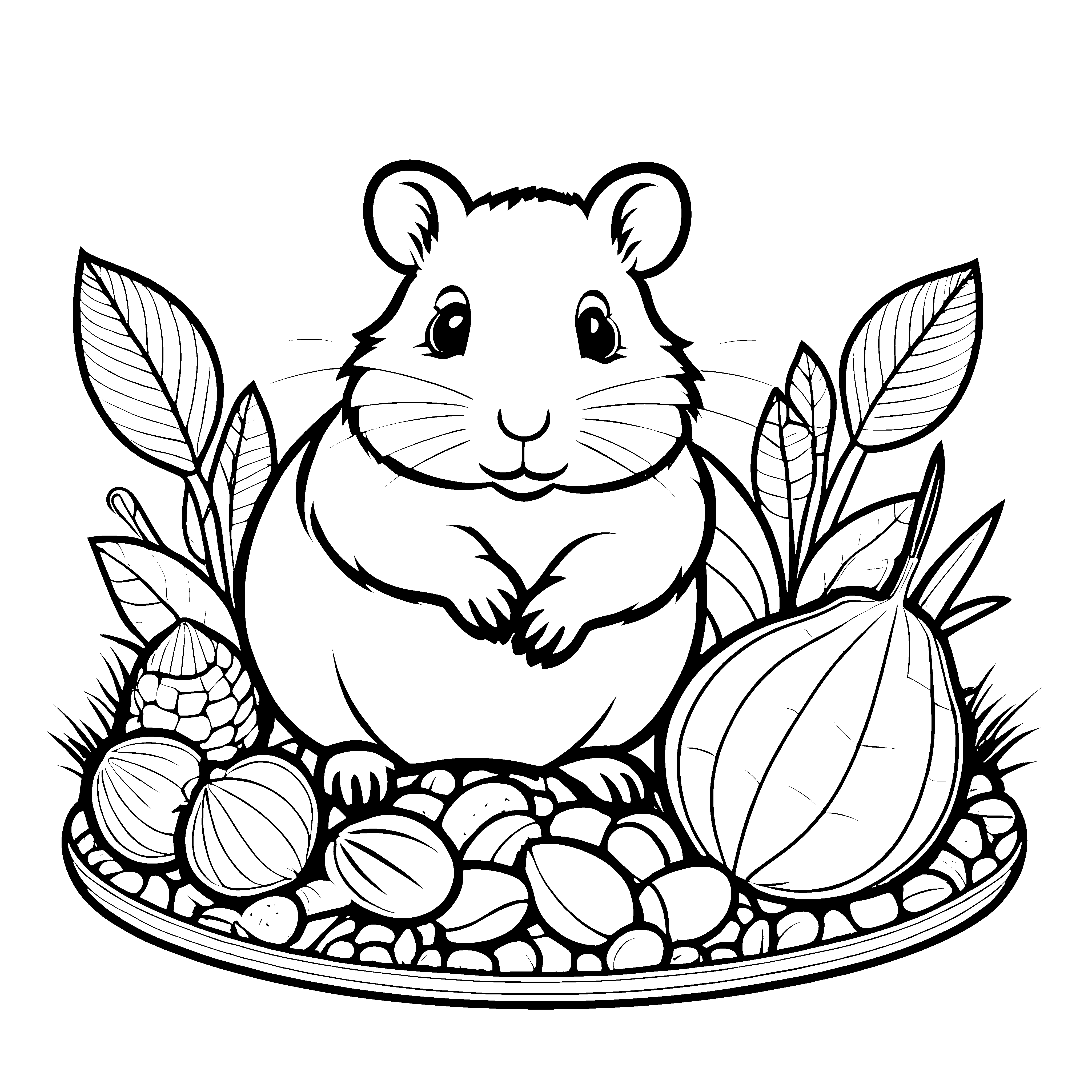 Niedlicher Hamster mit Nüssen Ausmalbild für fröhliche Snackfreunde