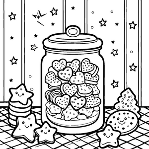 Verspieltes Glas voller Kawaii-Cookies Bastelvorlage für kleine Naschfreunde
