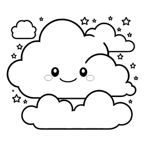 Herzliche Kawaii-Wolken mit Sternen Bastelmotiv für neugierige Sternengucker