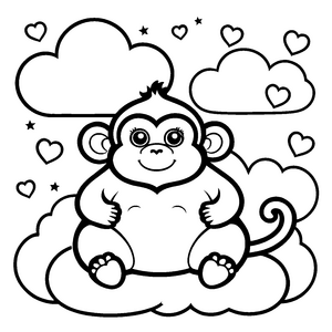 Niedlicher Kawaii-Affe auf Wolke Bastelmotiv für verträumte Sternenfänger