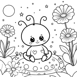 Liebliches Kawaii-Alien auf Planeten Ausmalvorlage für Weltraumträumer