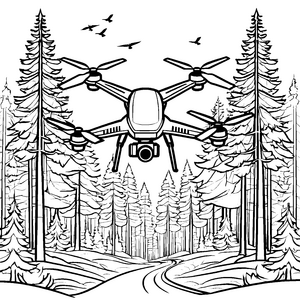 Spektakuläre Drohne im verschneiten Wald Malbild für junge Winterfreunde