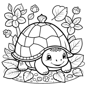Herzliche Kawaii-Schildkröte inmitten von Blumen Malbild für junge Naturfreunde