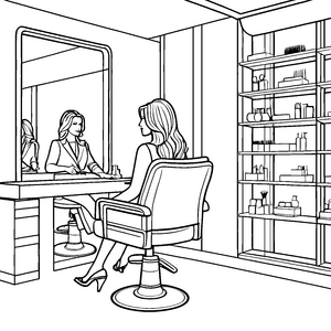 Schicke Frau im Friseursalon Malbild für junge Schönheitsbegeisterte