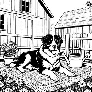 Entspannter Berner Sennenhund auf Decke Malbild für Blumenbegeisterte