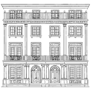 Prachtvolle Fassade mit verzierten Balkonen Ausmalvorlage für kleine Architekten