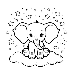 Träumender Elefant auf Wolke Bastelmotiv für mutige Himmelsreisende