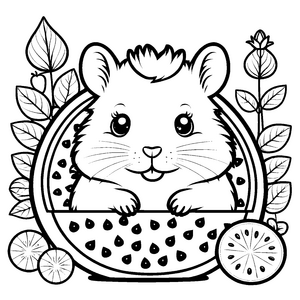 Niedlicher Kawaii-Hamster in der Wassermelone Bastelmotiv für kleine Obstfreunde