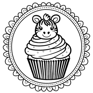 Rührendes Kawaii-Zebra im Cupcake Malbild für kleine Naschkatzen