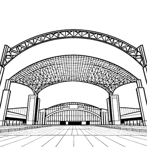 Gigantisches Stadion mit bogenförmigem Dach Malbild für kleine Sportfans
