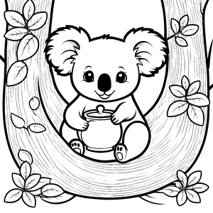 Herzlicher Koala mit Kochtopf Malbild für neugierige Baumkletterer