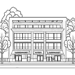 Großer Supermarkt mit vielen Fenstern Bastelmotiv für junge Stadtbewohner