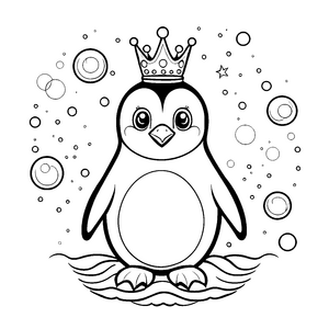 Majestätischer Kawaii-Pinguin mit Krone Malbild für kreative Wasserbewohner