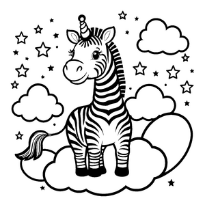 Träumendes Kawaii-Zebra auf Wolke Bastelvorlage für Sternengucker
