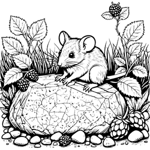 Niedliche Maus bei Stachelbeeren Malbild für kleine Waldtiere
