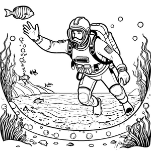 Wunderbarer Taucher mit Fischschwanz Ausmalbild für Meeresforscher