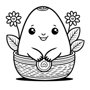 Liebliche Kawaii Avocado mit Herz in Schale Ausmalvorlage für junge Pflanzenfreunde
