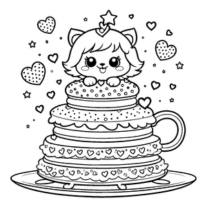 Prinzessinnenhafte Kawaii-Katze auf Torte Bastelvorlage für mutige Tortenliebhaber