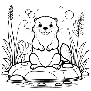 Niedlicher Otter auf Stein Malvorlage für kleine Wasserforscher