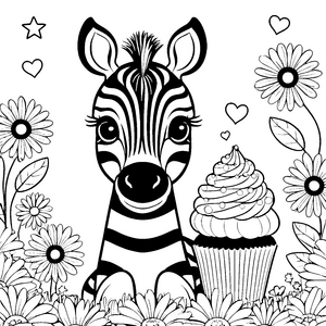 Bezauberndes Kawaii-Zebra mit Cupcake-Bastelvorlage für kreative Süßigkeitenfans