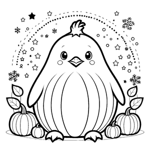 Süßer Kawaii-Pinguin mit Kürbissen Bastelvorlage für Herbstfreunde