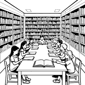 Eifrige Schulkinder mit Notizheften Bastelmotiv für wissbegierige Lesefreunde