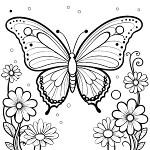 Netter Kawaii-Schmetterling mit Blumen Malbild für fröhliche Naturfreunde