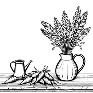Detailreiche Karotten in Vase Bastelvorlage für Gartenbegeisterte